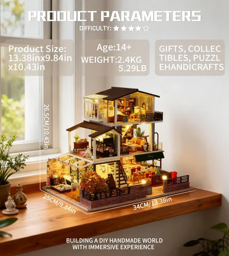 Miniatura 5 de Spilay - Kit de muebles de madera para casa de muñecas en miniatura de bricolaje, modelo de castillo grande hecho a mano, juguetes creativos