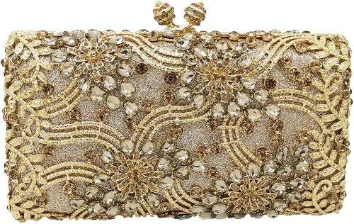 Boutique De FGG Bolsos de noche de flores para mujer, bolso de mano de cristal, bolso de boda y bolso de fiesta nupcial