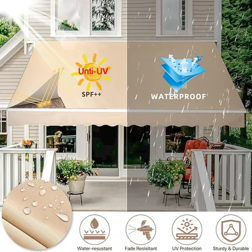 Miniatura 3 de DAZULI Reemplazo de tela retráctil para toldo, toldo 100% para sombra, poliéster de 9.88 oz/m², beige, 12 x 10 pies