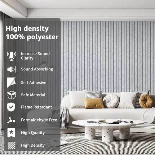 Miniatura 5 de Art3dwallpanels Paquete de 10 paneles acústicos, paneles de pared insonorizados de 48 x 12 x 0.35 pulgadas, autoadhesivos de alta densidad que