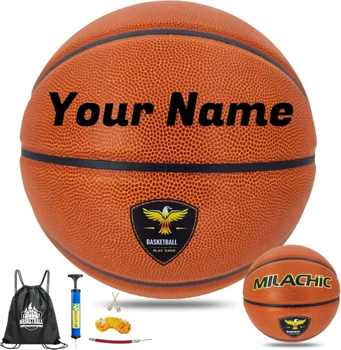 Miniatura 10 de Balones de baloncesto personalizados para interiores y exteriores, regalo de baloncesto de cuero compuesto con nombre, texto, logotipo