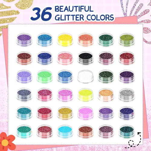 Miniatura 3 de Kit de tatuaje temporal con purpurina para niños, 220 plantillas, más de 70 calcomanías para niños, 36 colores de purpurina, 3 pegamento, 5