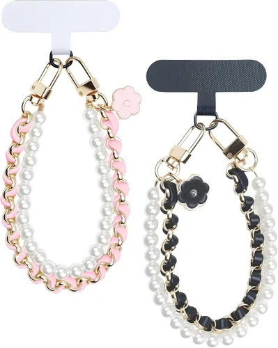 Miniatura 11 de Correa de muñeca para teléfono con cuentas de perlas, pulsera de teléfono desmontable con lengüeta de sujeción, pulsera universal con cuentas