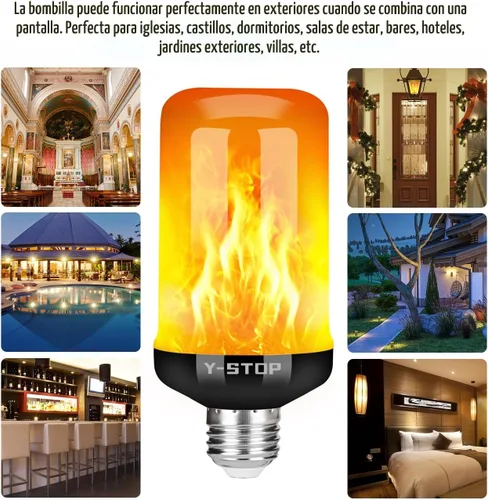 Miniatura 9 de Y- STOP Bombillas LED de llama mejoradas, 4 modos de luz parpadeante para exteriores con efecto invertido, bombilla de llama de base E26