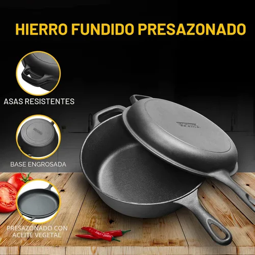 Miniatura 4 de EDGING CASTING Olla de hierro fundido pre-curada de 2 en 1 con tapa de sartén, juego de olla holandesa de 10" y olla de 3 cuartos de galón