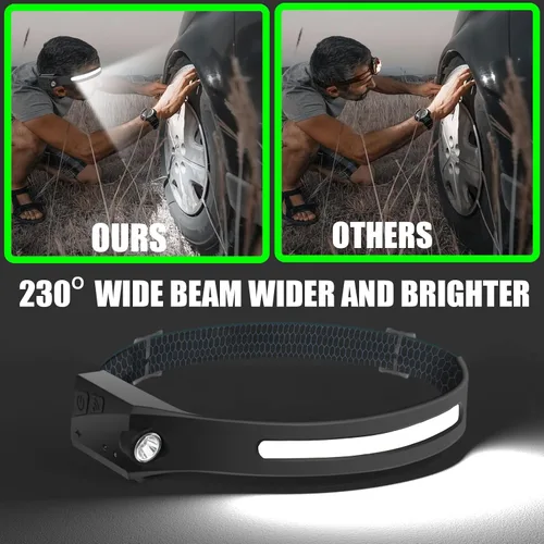 Miniatura 5 de The Ultimate Hands-Free Headlamp Paquete de 2 unidades: haz de 230° y sensor de movimiento, recargable, resistente a la intemperie, 2 fuentes de luz