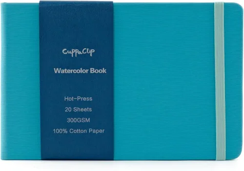 Miniatura 18 de CuppaClip Papel de acuarela de algodón prensado en caliente con bolsillo interior, cuaderno de bocetos de acuarela, diario como cuaderno de viaje