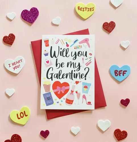 Miniatura 3 de Tiny Expressions 4 tarjetas de feliz día de Galentinos para amigos con sobres rojos (4 tarjetas del día de Galentine)