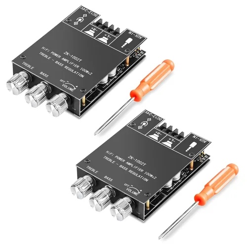 Miniatura 17 de Daakro ZK-1002T Placa amplificadora Bluetooth, placa amplificadora de 100W+100W de 2.0 canales con control de agudos/graves, DC 12-24V, entradas