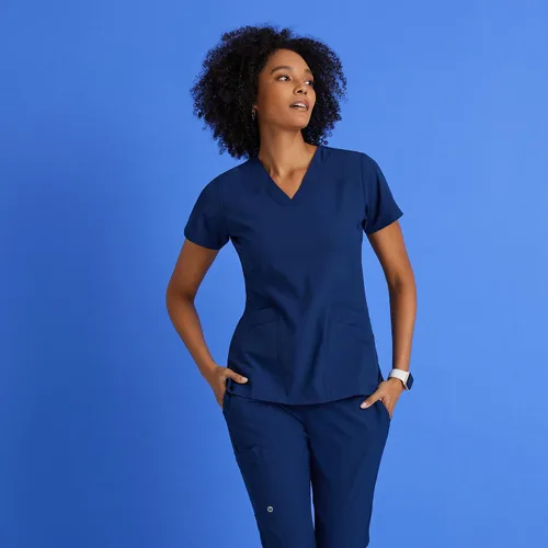 Miniatura 3 de BARCO ONE - Camiseta médica con cuello en V y 5 bolsillos, elástico de 4 vías, para mujer Bahama