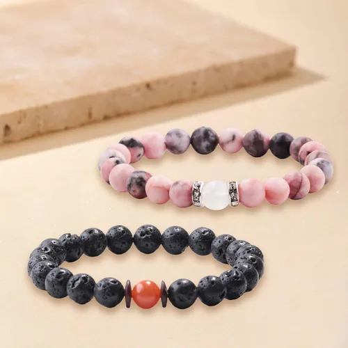 Miniatura 102 de 2 pulseras magnéticas para parejas, piedra natural negra mate, cristal para votos de amor eterno, juego de pulseras de cuentas de piedra de energía
