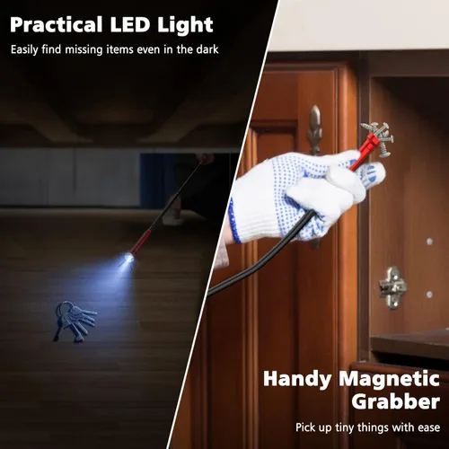 Miniatura 6 de Housolution Herramienta Agarradora Magnética de 28.34 pulgadas de Cuatro Garras, Recogedor Alcanzador de Manguera Doblable Barredora con Luz LED