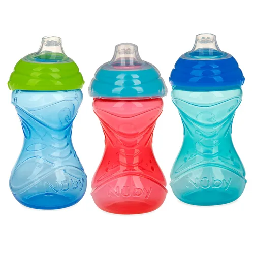 Nuby Clik-It - Vaso para sorber de fácil agarre sin derrames y boquilla suave para niños, paquete de 3, 10 onzas, 6 meses en adelante