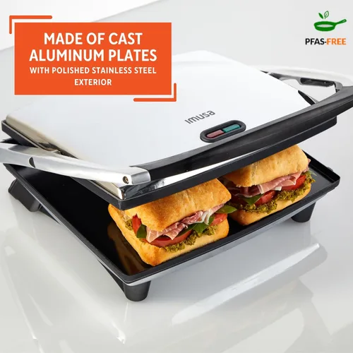 Miniatura 4 de IMUSA Prensa eléctrica Panini de acero inoxidable de 12 x 10 pulgadas con control de temperatura, placas antiadherentes para sándwiches, paninis a