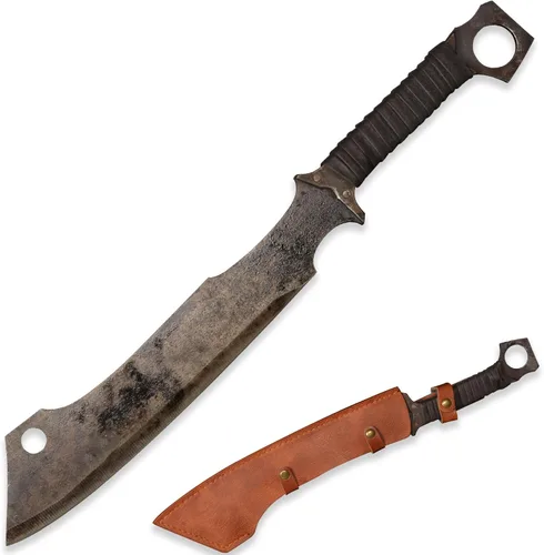 Miniatura 9 de SV Espada de corte artesanal hecha a mano de manganeso y acero, de tang completo, para exteriores, caza, camping, senderismo, supervivencia