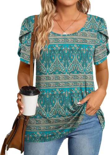 CATHY - Camiseta informal tipo túnica para mujer, de manga corta, cuello redondo, holgada, cómoda, ligera, bonita