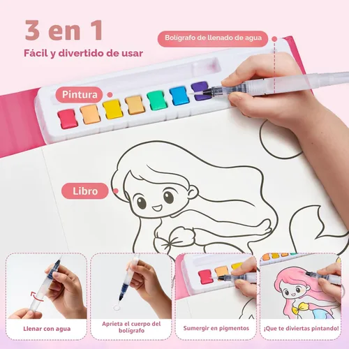 Miniatura 4 de JoyCat Libros de pintura con agua para colorear para niños pequeños, juegos de pintura de acuarela para niños de 3 a 5 4 a 8 años, actividades