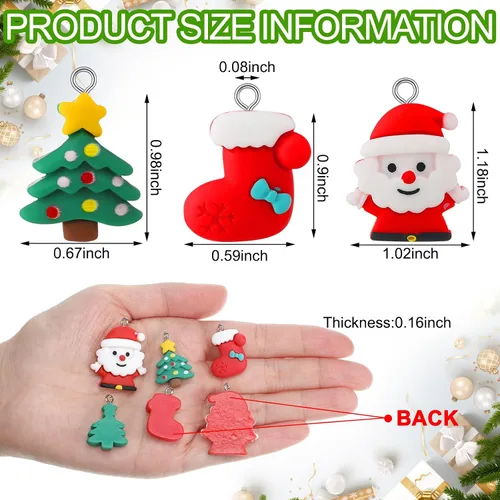 Miniatura 2 de Remuuly 60 dijes de Navidad de hombre de jengibre, Papá Noel, muñeco de nieve, resina, pingüino, dijes de resina de Navidad para hacer joyas