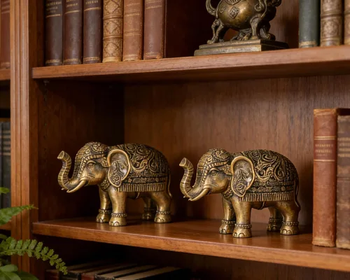 Miniatura 5 de Pequeña estatua de elefante para decoración del hogar, símbolo de suerte y prosperidad, resina de 4 pulgadas, acento dorado antiguo, elefante