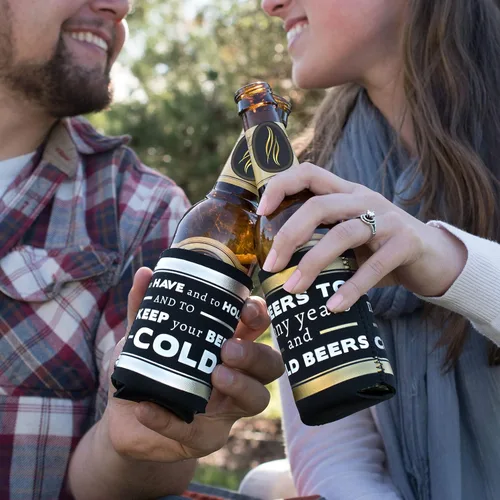 Miniatura 2 de The We Do Crew - Cheers to Many Years and Cold Beers Black and Gold Wedding Insulated Beer Bottle / Beer Can Sleeve