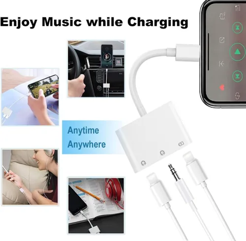 Miniatura 6 de 8ware Adaptador Lightning a auriculares 0.138 in Jack Adaptador de auriculares 3 en 1 y divisor de carga para iPhone 13/12/11/SE/XS/XR/X/8/7 y iPad