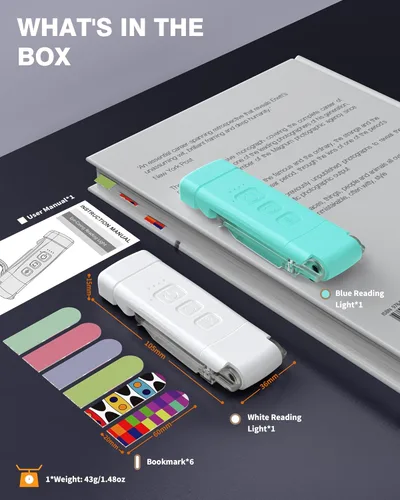Miniatura 6 de Paquete de 2 luces de libro para leer por la noche, luz recargable por USB para leer en la cama, luz de lectura LED portátil con clip, temporizador