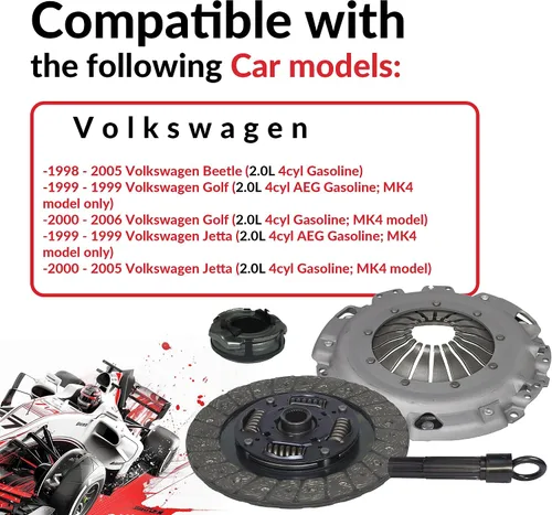 Miniatura 9 de Juego de embrague compatible con Golf Beetle Jetta Gl Gls Europa Cabrio Comfortline Trendline Gti Highline Variant 1998-2006 2.0L l4 GAS SOHC