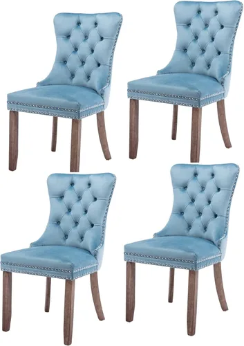 Miniatura 42 de Juego de 6 sillas de comedor modernas para sala de estar, cocina, patas de madera maciza, cojín acolchado de tela de lino, asiento y respaldo