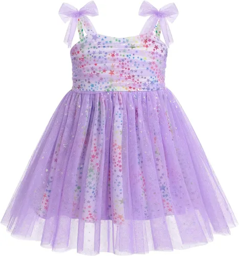 Miniatura 123 de IMEKIS Vestido de princesa de cumpleaños para niña pequeña, confeti brillante, bohemio, arco iris, pastel, sesión de fotos, traje para 1-6T