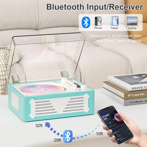 Miniatura 7 de Reproductor de CD Bluetooth portátil con altavoz, reproductor de CD retro, pantalla LED, reproducción USB, entrada/salida AUX, recargable, perfecto