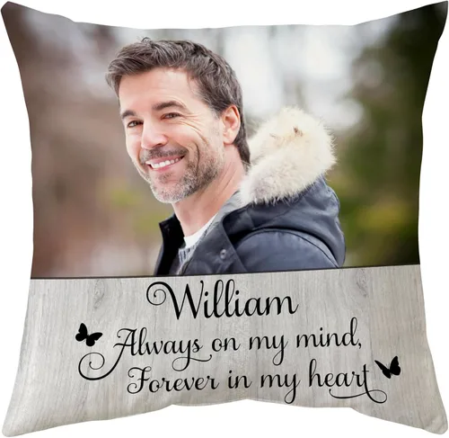 Miniatura 28 de Hyturtle Almohada conmemorativa personalizada de condolencias con inserto de 12 x 12 pulgadas, regalos impresos de doble cara para la pérdida de un