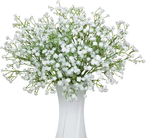 Ramo de flores artificiales de gypsophila blanca con 12 tallos de flores de tacto real para bodas, fiestas, coronas, arreglos florales, decoración