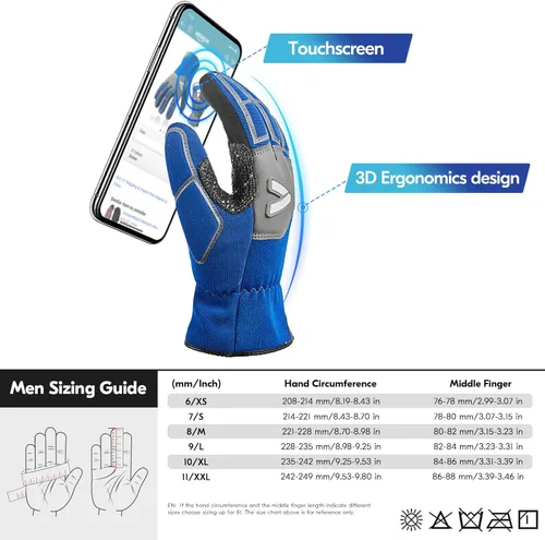 Miniatura 6 de Vgo... Guantes de trabajo para hombres, guantes de trabajo de seguridad de cuero, protección contra arañazos, a prueba de espinas, pantalla táctil