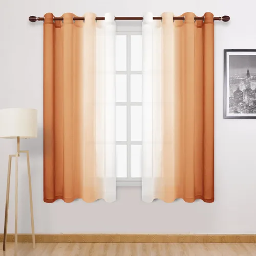 Miniatura 60 de DWCN Cortinas Transparentes de Lino Sintético Negro Degradado Ombré - Cortinas Semi Transparentes de Gasa con Ojales en la Parte Superior
