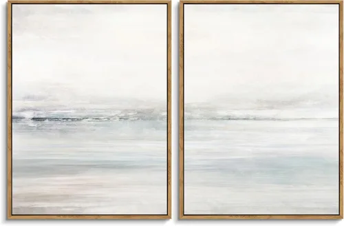 Miniatura 8 de Gardenia Art - Lienzo enmarcado para decoración de pared, diseño de playa costera, lienzo abstracto, pintura de paisaje oceánico moderno