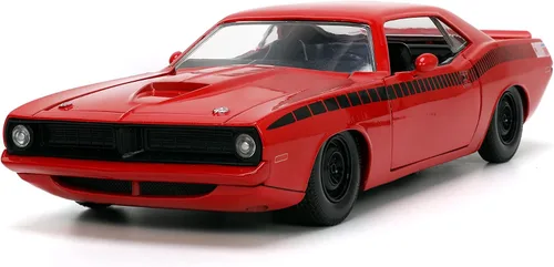 Jada Toys Big Time Muscle 1:24 1973 Plymouth Barracuda - Coche fundido a presión rojo/negro, juguetes para niños y adultos