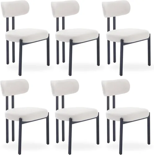Miniatura 11 de HEAH-YO Juego de 2 sillas de comedor modernas, sillas de cocina de tela de lino con patas de metal negro, sillas laterales tapizadas sin brazos
