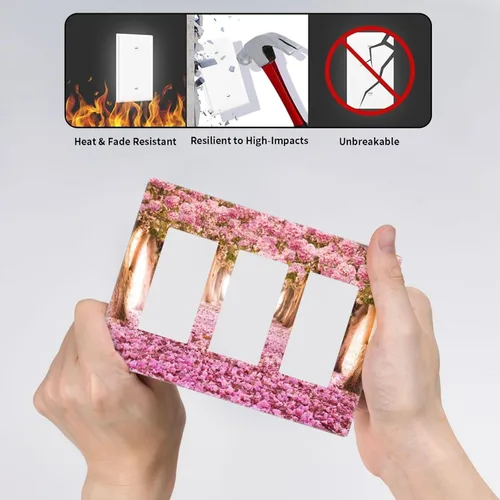 Miniatura 672 de Cubiertas de placa de pared de 3 gang con interruptor de luz de triple palanca, en negro y dorado con esplendor de oro rosa, estampado floral