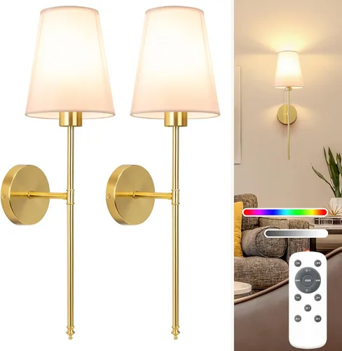 Miniatura 21 de NIORSUN Juego de 2 apliques de pared con pilas de 13.8 pulgadas, luces de pared recargables negras con bombillas desmontables regulables de 10400