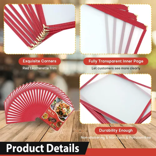 Miniatura 3 de Fundas transparentes para menú de restaurante, soportes tamaño carta, 3 páginas, 6 vistas, cubiertas transparentes para menú de recetas para cocina