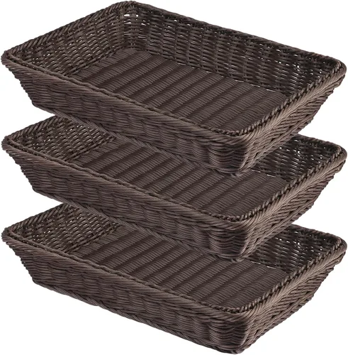 Miniatura 9 de 3 piezas de cesta de mimbre para pan de 16 pulgadas, cesta de servicio tejida, cesta de servicio de alimentos de mesa para restaurante, panadería