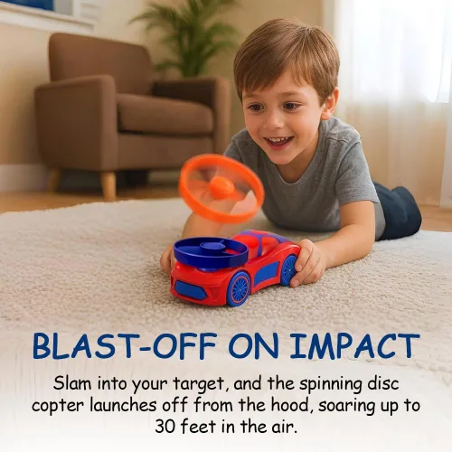 Miniatura 4 de Spinz Coche de carreras con lanzador de discos voladores, juguete de corredor de parachoques trasero, regalo para niños, niñas, naranja y azul, a