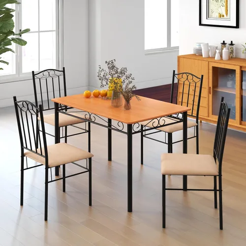 Miniatura 2 de Tangkula Juego de 4 mesas de comedor con marco de metal y asiento acolchado, juego de 4 sillas de mesa de cocina, ahorro de espacio, negro y amarillo