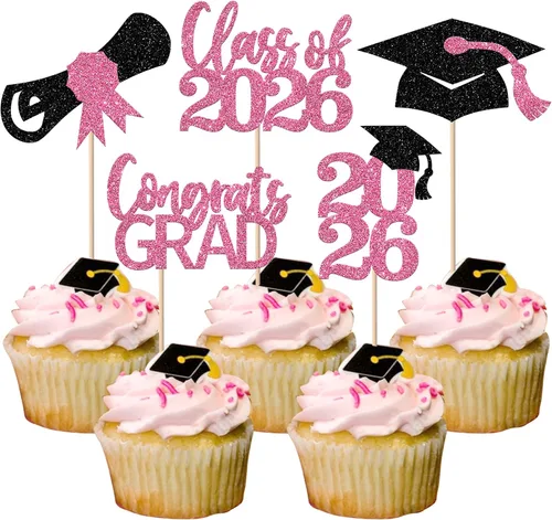 Miniatura 42 de Paquete de 24 adornos para cupcakes de clase 2025 con purpurina 2025 para diploma de graduación 2025 para cupcakes temáticos de graduación 2025
