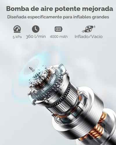 Miniatura 2 de Bomba de aire portátil para inflables, bomba de colchón de aire ultrarrápida de 4000 mAh con disipación de calor avanzada, bomba de aire eléctrica