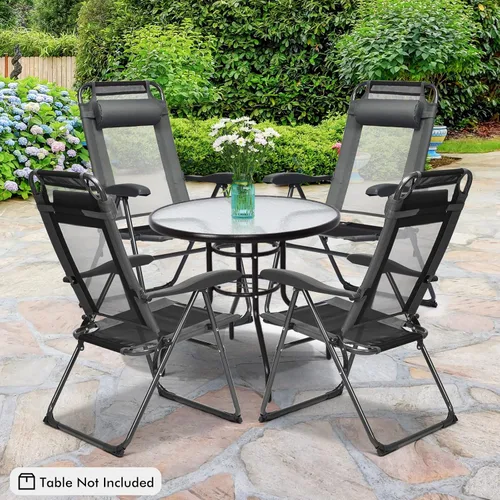 Miniatura 9 de Tangkula Juego de 2 sillas reclinables para patio, sillas plegables para exteriores con 7 posiciones de respaldo ajustables, asiento de tela