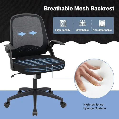 Miniatura 6 de Giantex Silla ergonómica de malla con respaldo medio para computadora, soporte lumbar, reposabrazos abatibles, silla giratoria de altura ajustable