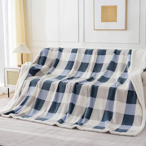 Miniatura 28 de PU MEI Manta Sherpa tamaño matrimonial/Queen, manta gruesa a cuadros, 90 x 80 pulgadas, franela súper suave, forro polar, reversible, de terciopelo