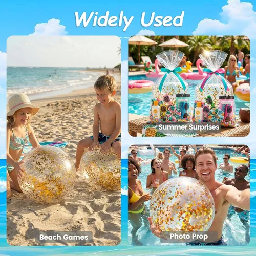 Miniatura 8 de FUTUREPLUSX Pelotas de playa con purpurina de 16 pulgadas, 2 bolas de piscina inflables con confeti dorado para niños, cumpleaños, verano, fiesta