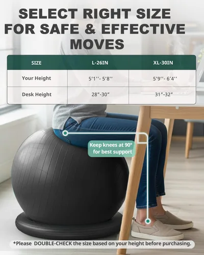 Miniatura 8 de Trideer Yoga Ball Chair with Base for Office Desk, Exercise & Stability Ball Seat, Pilates Ball for Core Training, Pregnancy Ball for Comfort, Back